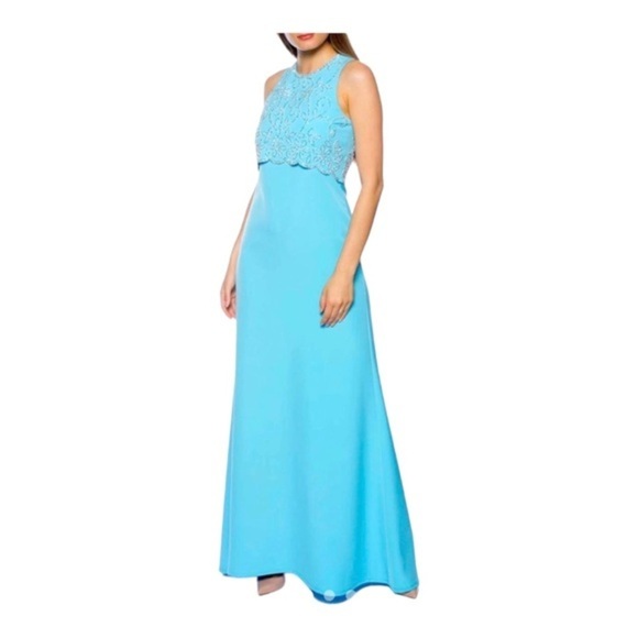 Marina Blue Beaded Sleeveless Overlay Gown In Sky NWOT - Picture 1 of 6